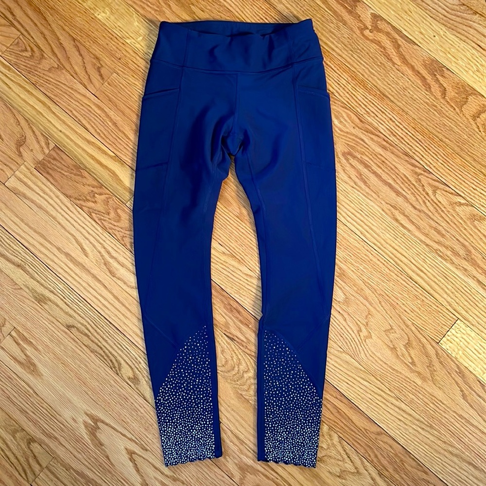 Lululemon 4 tight stuff blue legging pants compression fits like 2 cropped